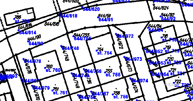 Parcela st. 754 v KÚ Vestec u Prahy, Katastrální mapa