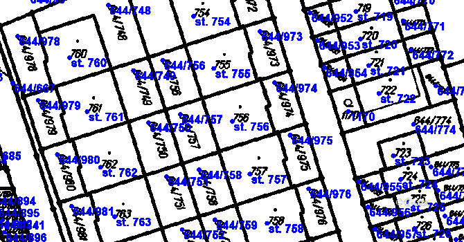 Parcela st. 756 v KÚ Vestec u Prahy, Katastrální mapa
