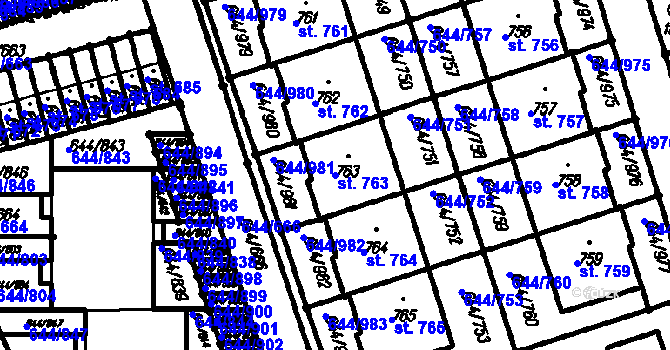 Parcela st. 763 v KÚ Vestec u Prahy, Katastrální mapa