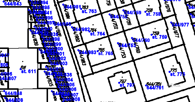 Parcela st. 765 v KÚ Vestec u Prahy, Katastrální mapa