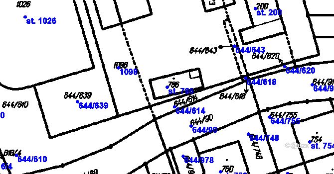 Parcela st. 786 v KÚ Vestec u Prahy, Katastrální mapa