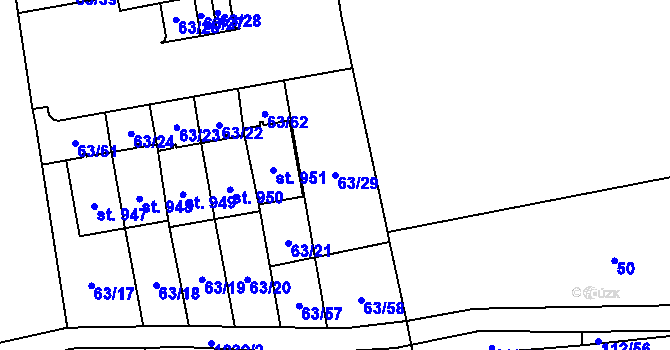 Parcela st. 63/29 v KÚ Vestec u Prahy, Katastrální mapa