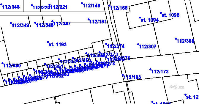Parcela st. 112/373 v KÚ Vestec u Prahy, Katastrální mapa