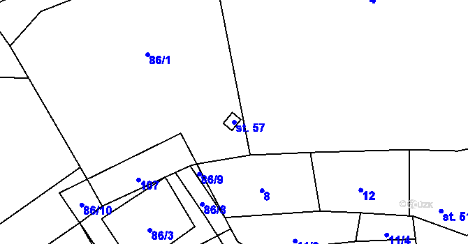 Parcela st. 57 v KÚ Bolešín, Katastrální mapa