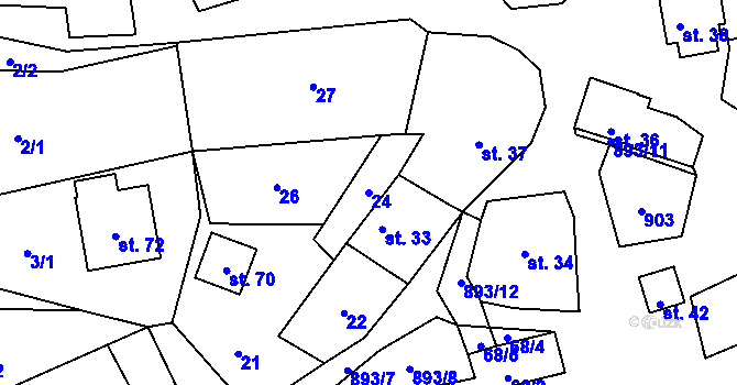 Parcela st. 24 v KÚ Bolešín, Katastrální mapa