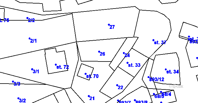 Parcela st. 26 v KÚ Bolešín, Katastrální mapa