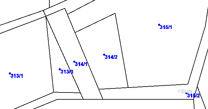 Parcela st. 314/2 v KÚ Bolešín, Katastrální mapa