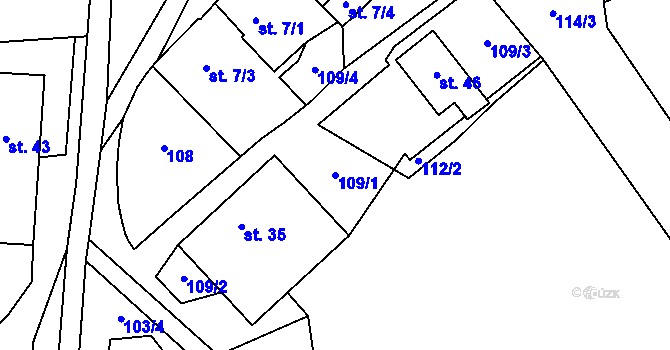 Parcela st. 109/1 v KÚ Věstínek, Katastrální mapa