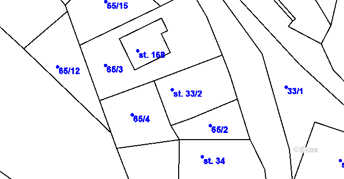 Parcela st. 33/2 v KÚ Buková u Rožmitálu pod Třemšínem, Katastrální mapa