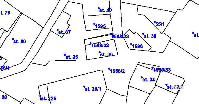 Parcela st. 36 v KÚ Věšín, Katastrální mapa