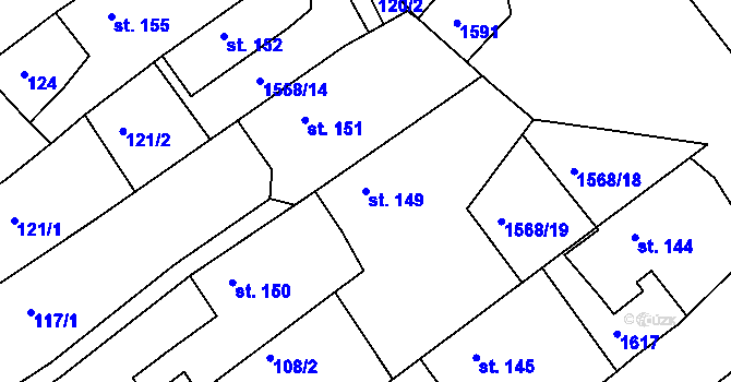 Parcela st. 149 v KÚ Věšín, Katastrální mapa