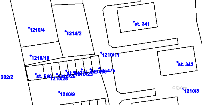 Parcela st. 1210/11 v KÚ Věšín, Katastrální mapa