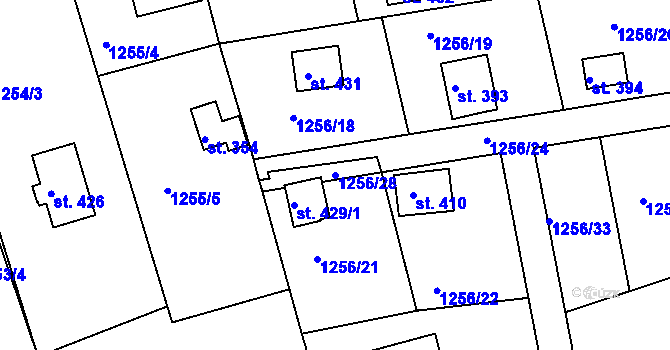 Parcela st. 1256/28 v KÚ Věšín, Katastrální mapa