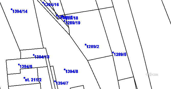 Parcela st. 1289/2 v KÚ Věšín, Katastrální mapa