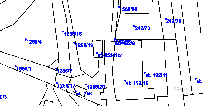 Parcela st. 261/2 v KÚ Věšín, Katastrální mapa