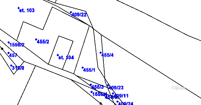 Parcela st. 455/4 v KÚ Věšín, Katastrální mapa