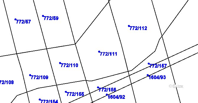Parcela st. 772/111 v KÚ Věšín, Katastrální mapa