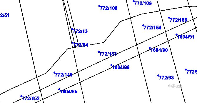 Parcela st. 772/153 v KÚ Věšín, Katastrální mapa