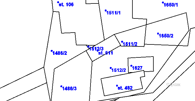 Parcela st. 511 v KÚ Věšín, Katastrální mapa