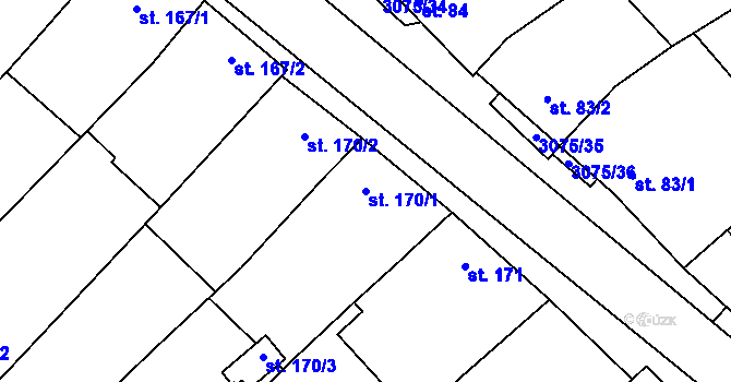 Parcela st. 170/1 v KÚ Věteřov, Katastrální mapa