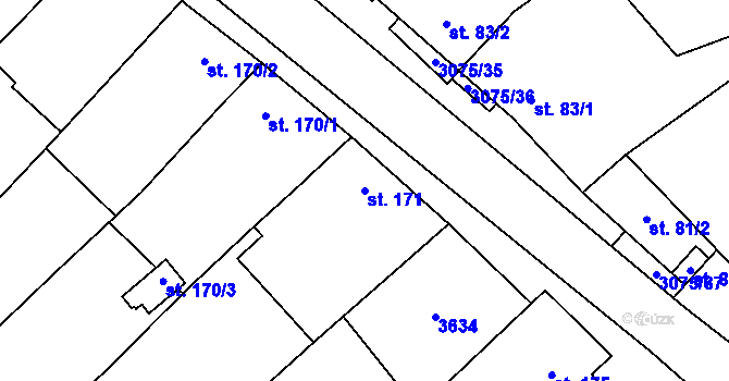 Parcela st. 171 v KÚ Věteřov, Katastrální mapa