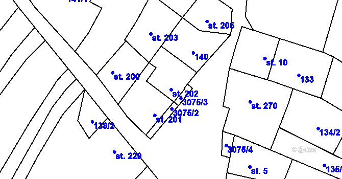 Parcela st. 202 v KÚ Věteřov, Katastrální mapa