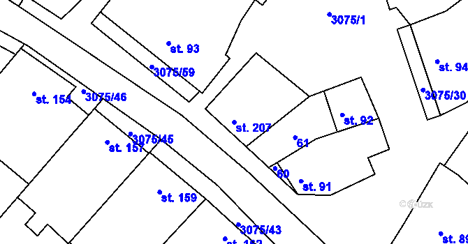 Parcela st. 207 v KÚ Věteřov, Katastrální mapa