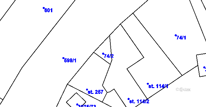 Parcela st. 74/2 v KÚ Věteřov, Katastrální mapa
