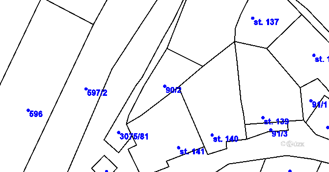 Parcela st. 90/2 v KÚ Věteřov, Katastrální mapa