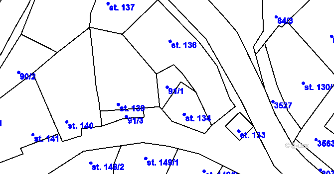 Parcela st. 91/1 v KÚ Věteřov, Katastrální mapa