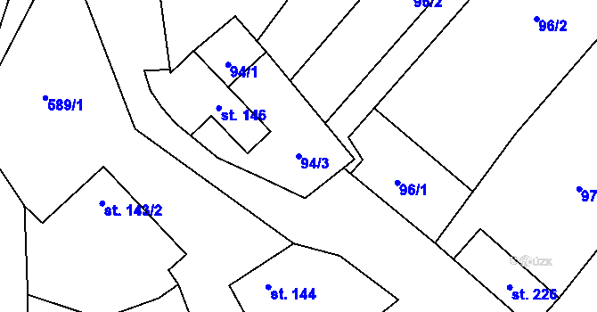 Parcela st. 94/3 v KÚ Věteřov, Katastrální mapa