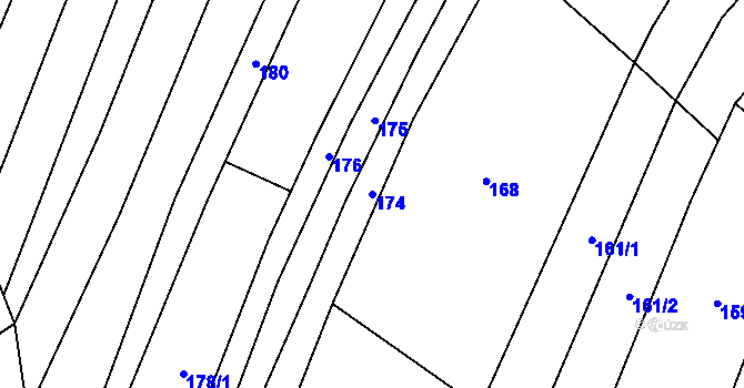 Parcela st. 174 v KÚ Věteřov, Katastrální mapa