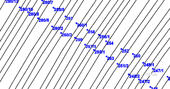 Parcela st. 257/1 v KÚ Věteřov, Katastrální mapa