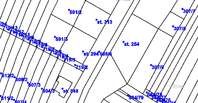 Parcela st. 588/5 v KÚ Věteřov, Katastrální mapa