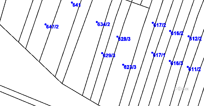 Parcela st. 629/3 v KÚ Věteřov, Katastrální mapa
