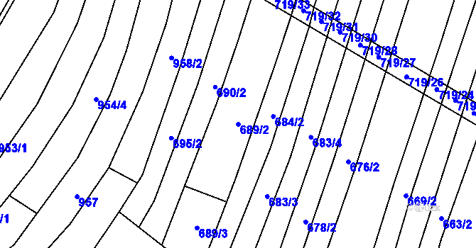 Parcela st. 689/2 v KÚ Věteřov, Katastrální mapa