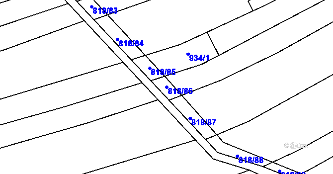 Parcela st. 818/86 v KÚ Věteřov, Katastrální mapa