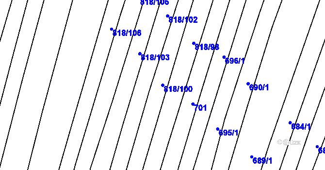 Parcela st. 818/100 v KÚ Věteřov, Katastrální mapa