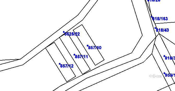Parcela st. 857/10 v KÚ Věteřov, Katastrální mapa
