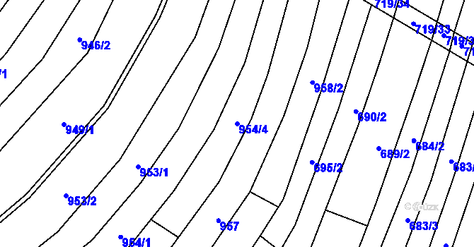 Parcela st. 954/4 v KÚ Věteřov, Katastrální mapa