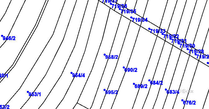 Parcela st. 958/2 v KÚ Věteřov, Katastrální mapa