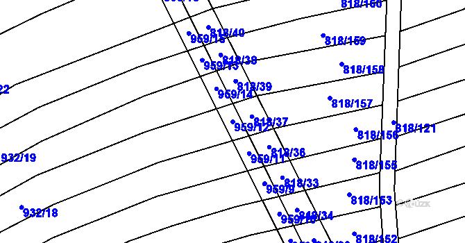Parcela st. 959/12 v KÚ Věteřov, Katastrální mapa