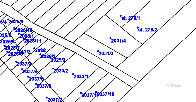 Parcela st. 2031/3 v KÚ Věteřov, Katastrální mapa