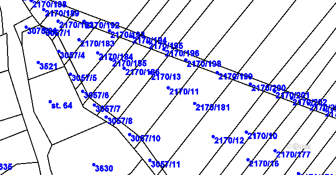 Parcela st. 2170/11 v KÚ Věteřov, Katastrální mapa