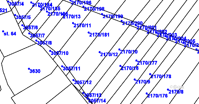 Parcela st. 2170/12 v KÚ Věteřov, Katastrální mapa