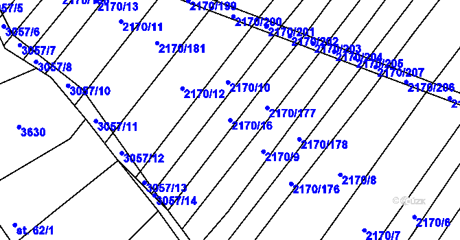 Parcela st. 2170/16 v KÚ Věteřov, Katastrální mapa