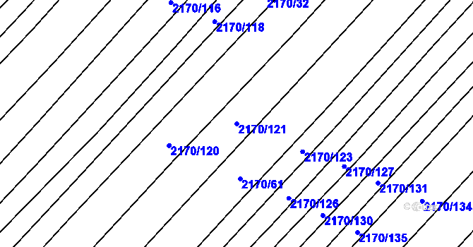 Parcela st. 2170/121 v KÚ Věteřov, Katastrální mapa