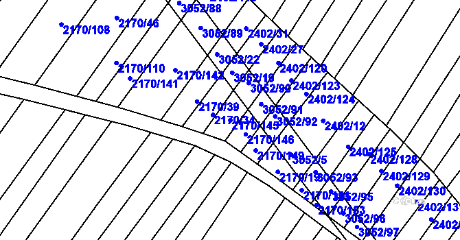 Parcela st. 2170/145 v KÚ Věteřov, Katastrální mapa