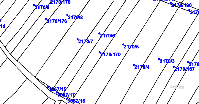 Parcela st. 2170/170 v KÚ Věteřov, Katastrální mapa