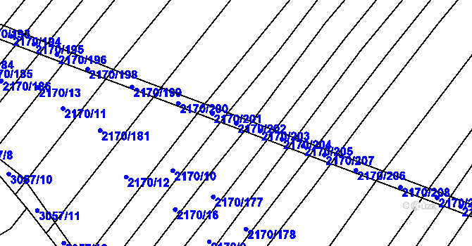 Parcela st. 2170/202 v KÚ Věteřov, Katastrální mapa